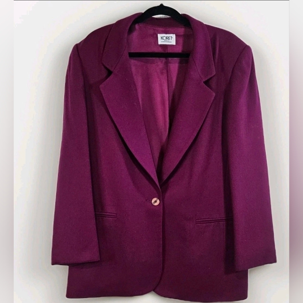 Vintage Womens Single Breast Button Blazer Jacket 14 Fushia 100% Wool Office